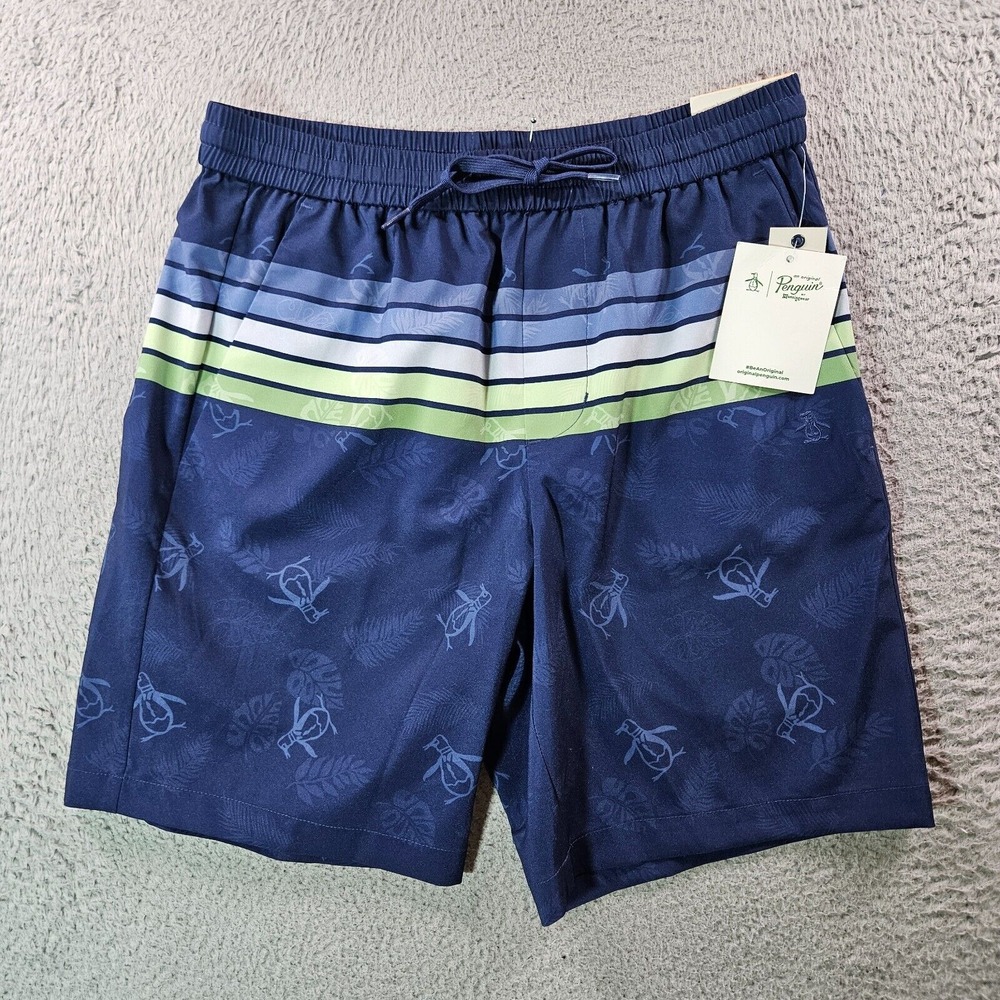 NWT Penguin Munsingwear Swim Trunks Board Shorts Men Small No Liner Blue Striped